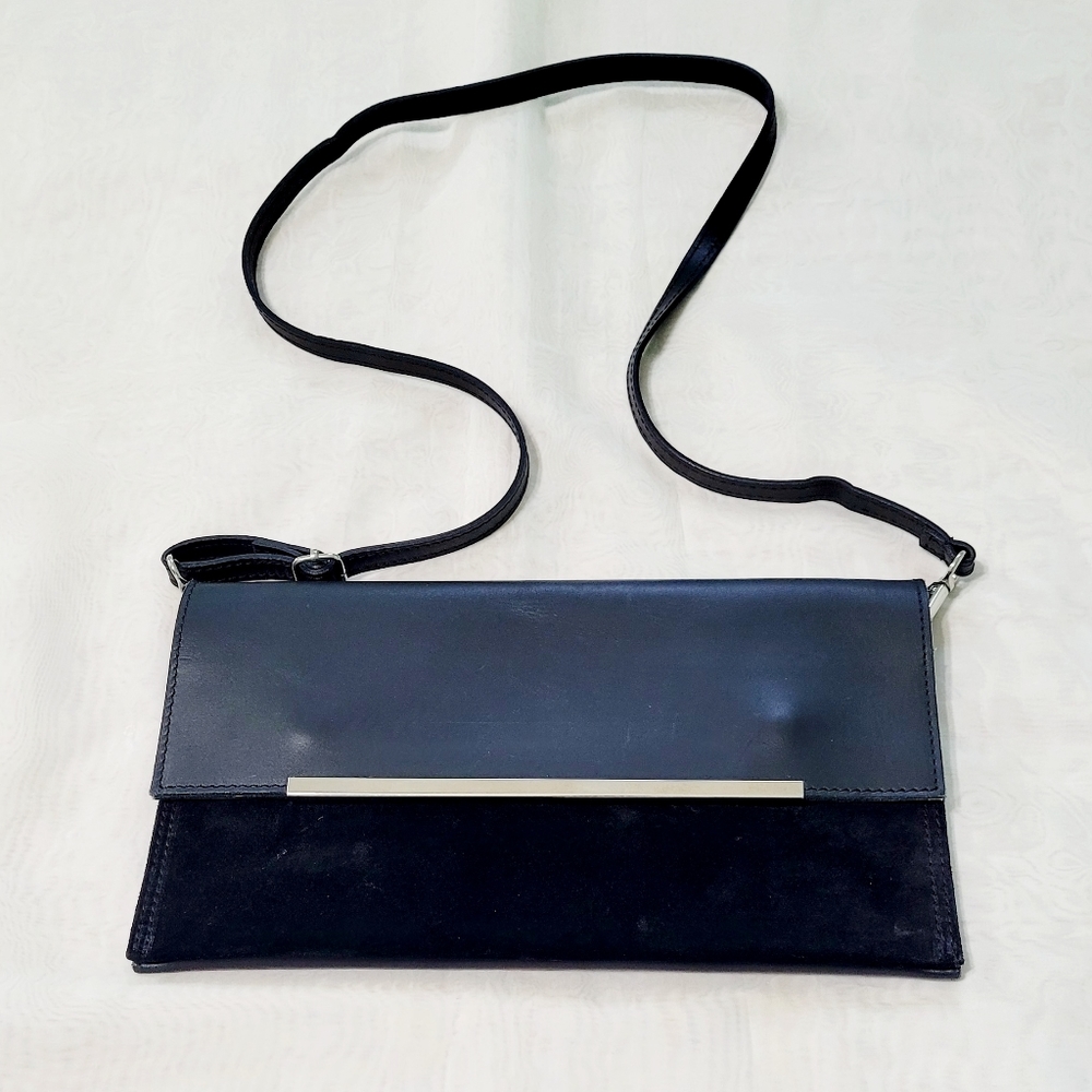 Lovely Vintage Handbag Crossbody Leather Black Made In Italy